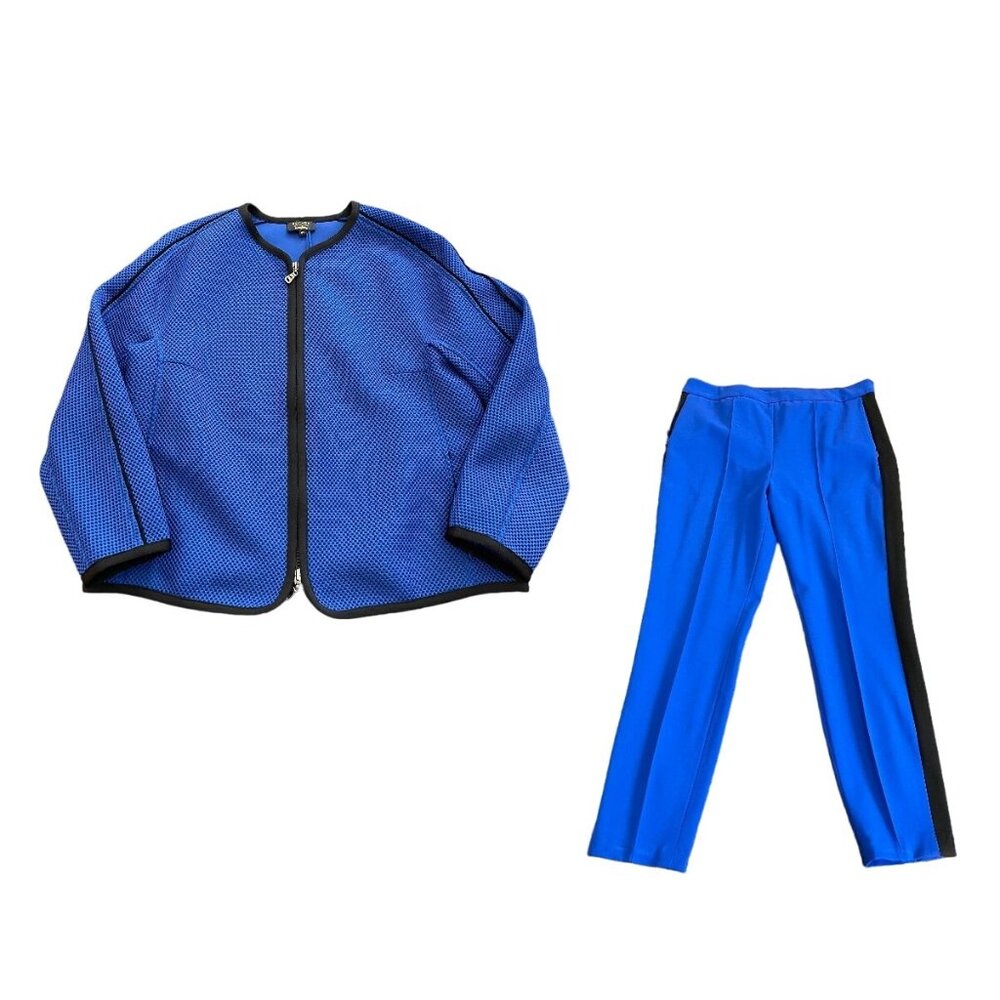 Escada Women's Mesh Full Zip Jacket & Pant 2pc Set Blue/Black, Size M